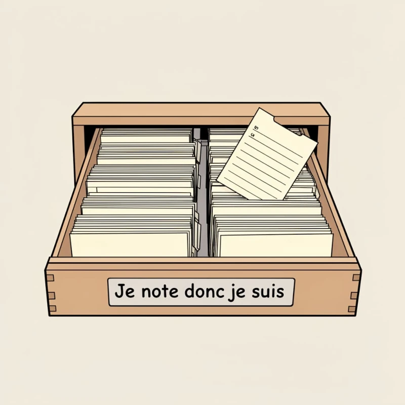 Empilement ordonné de notes et de carnets, symbolisant une pratique continue de la prise de notes.